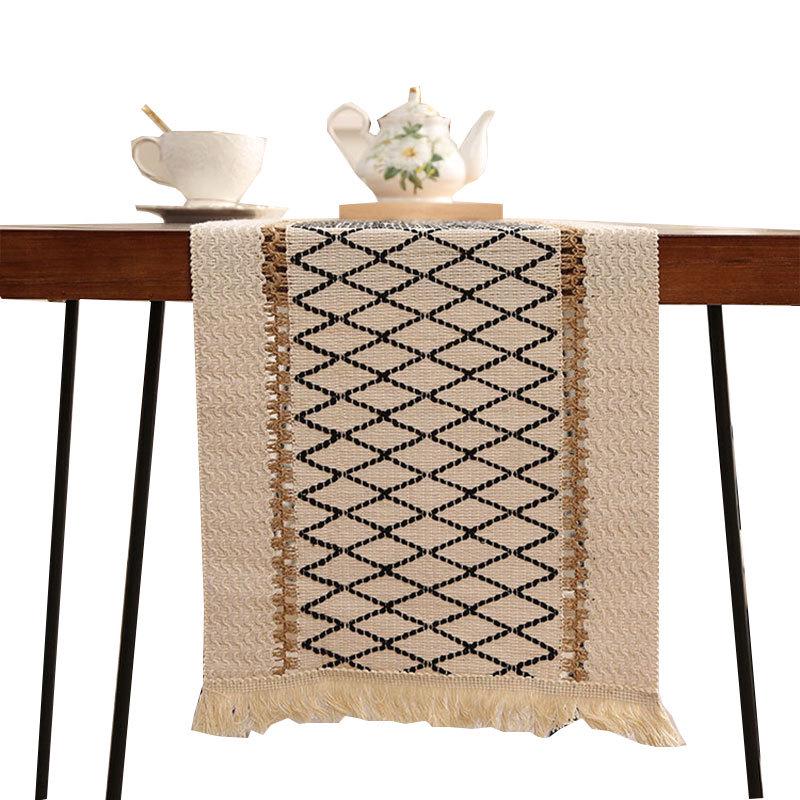 Caminho de mesa com borlas em algodão e linho estilo étnico - Decoração leve e luxuosa para festivais