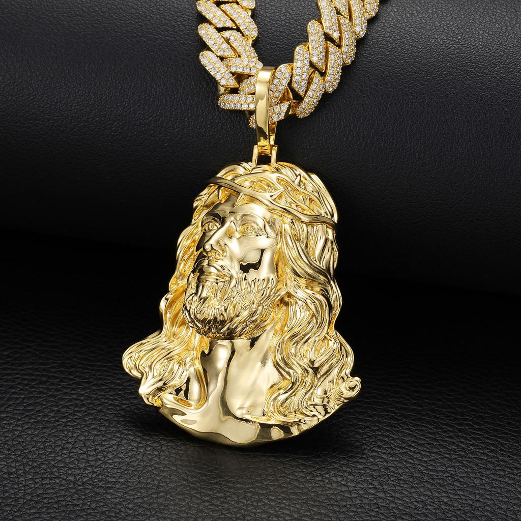 Men's Hip Hop Accessory Light Gold Brass Statue Pendant Necklace Zircon Fashionable Nightclub Sweater Chain Trendy Accessory