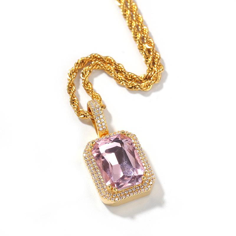 Hip Hop Trendy Brand Colorful Square Solid Retro Pendant Necklace Personalized Diamond Ins Style New Product