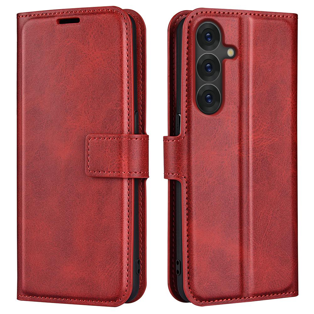 

For Samsung Galaxy S25 Stand Case Anti-Scratch Calf Texture Leather Phone Cover B