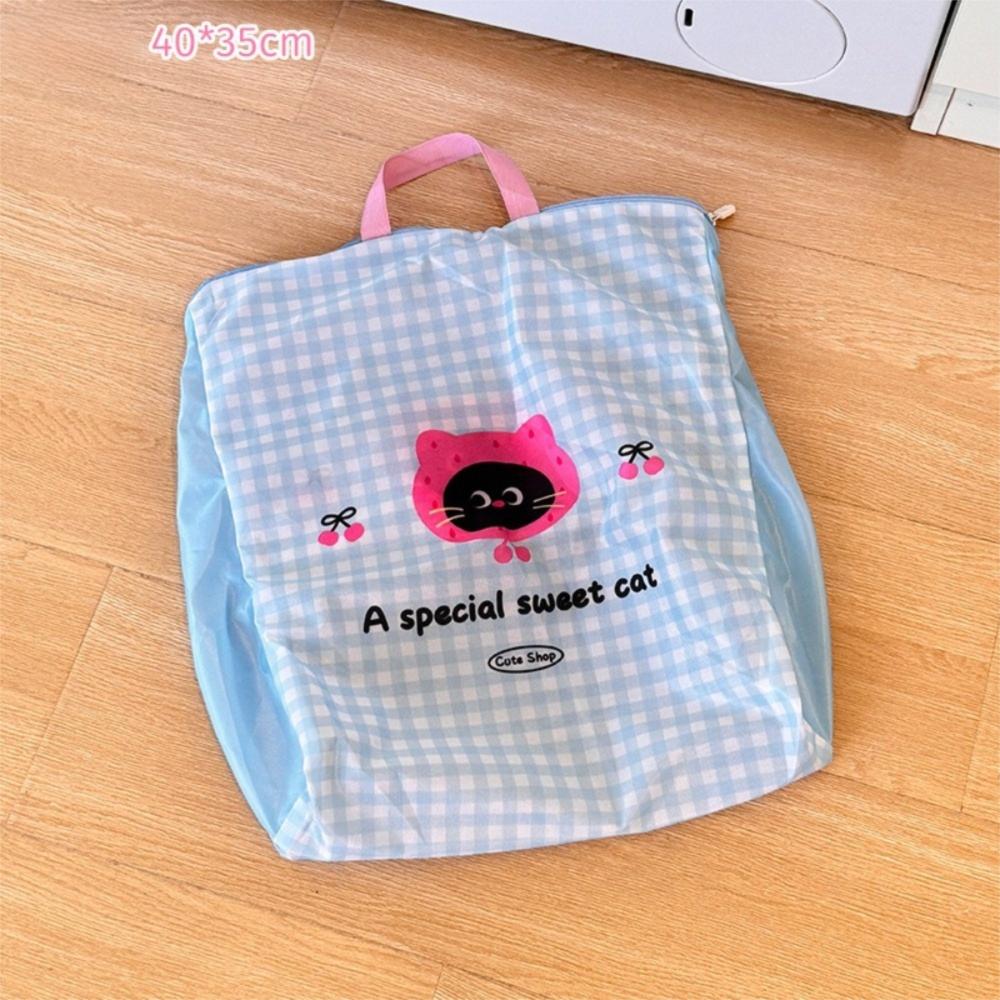 Cute Cartoon Cat Puppy Zippered Mesh Laundry Bags Anti-deformation Anti-Winding Protective Washing Bag Breathable Laundry Care