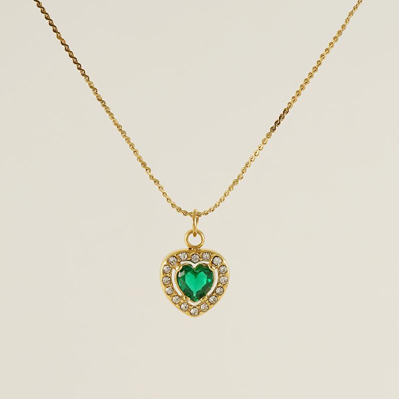 European American Ins Style Double-layer Zircon Titanium Steel Luxury Square Pendant Light Sporty Unisex 18K Gold Necklace