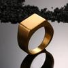 Vintage Signet Rings Titanium Male Smooth Wide Square Finger Rings Black Gold Color Stainless Steel Rings for Men Jewelry