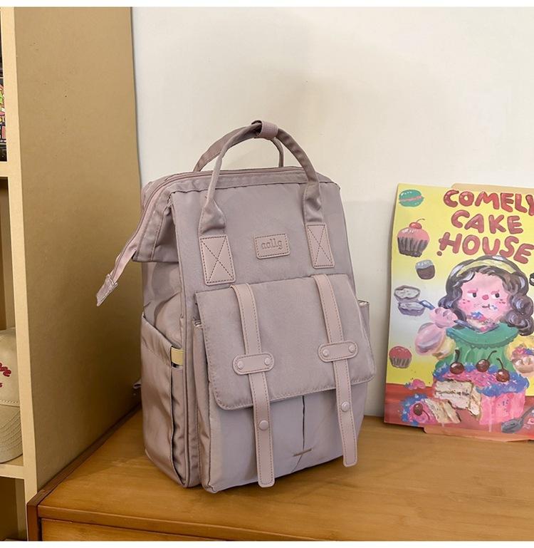 Nylon Middle School Student Schoolbag Waterproof Solid Color Backpack Large Capacity