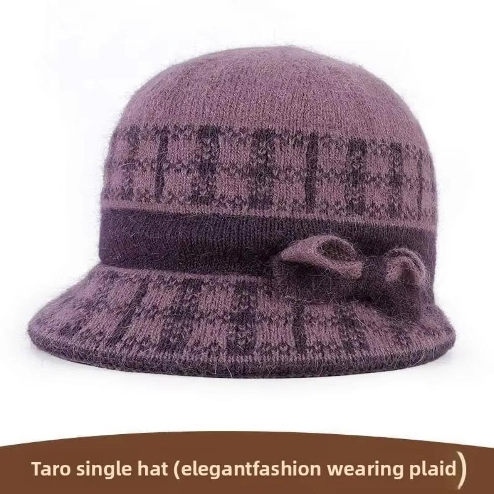 

Бейсболка з кролячого хутра Зимова капелюх-клош з бантом Флісова в язана шапка Для людей середнього та похилого віку фіолетовий