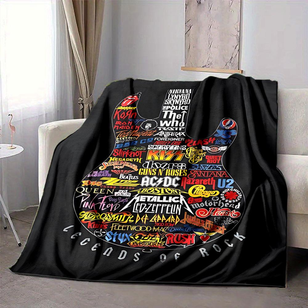 1 Stück Kiss Band Gitarre Flanelldecke [Gemütliche Überwurfdecke] Für Sofa, Bett, Reisen, Camping, Wohnzimmer, Büro, Couch, Stuhl Und Bett