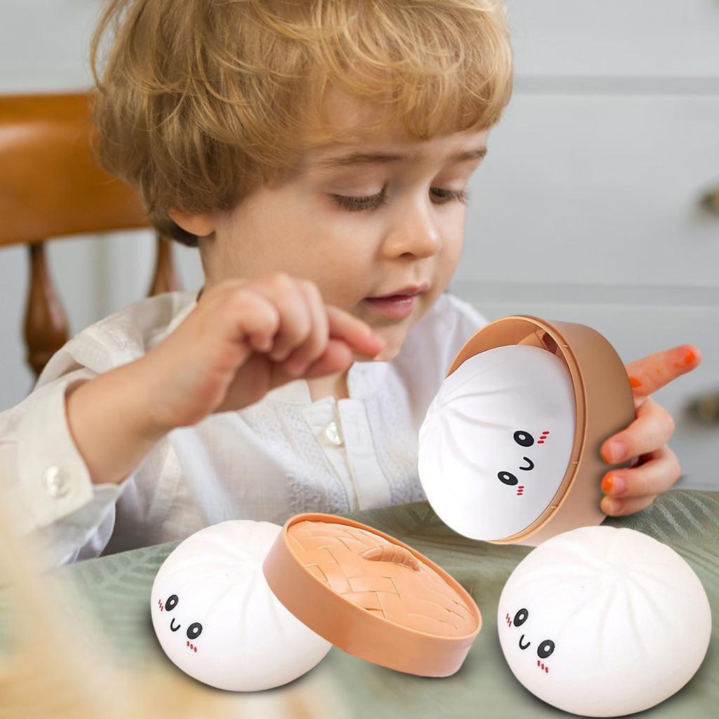 Realistic Giant Dumpling Squeeze Toy With Bamboo Steamer Soft Tpr Dough Ball Decompression Fidget Toy Funny Creative Gift