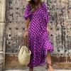 Women Bohemian Geometric Print Long Maxi Dress Lantern Sleeve V Neck Loose Casual Spring 2026 Travel Party Outfit