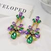 European and American Geometric Full Diamond Floral Earrings - Women's High-End Niche Fashion