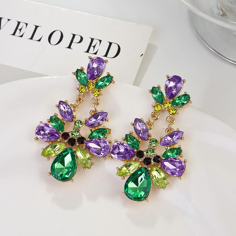Cross-Border Mardi Gras Sparkling Rhinestone Statement Earrings