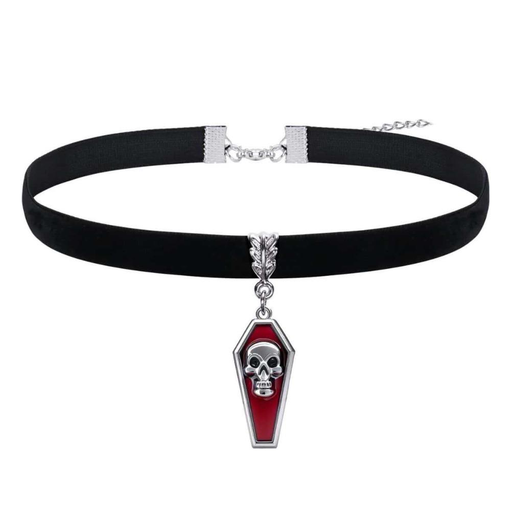 Gothic Punk Red Drop Glaze Skull Cross Thorns Heart Shape Pendant Necklace Black Velvet Choker for Women Hallowmas Party Jewelry
