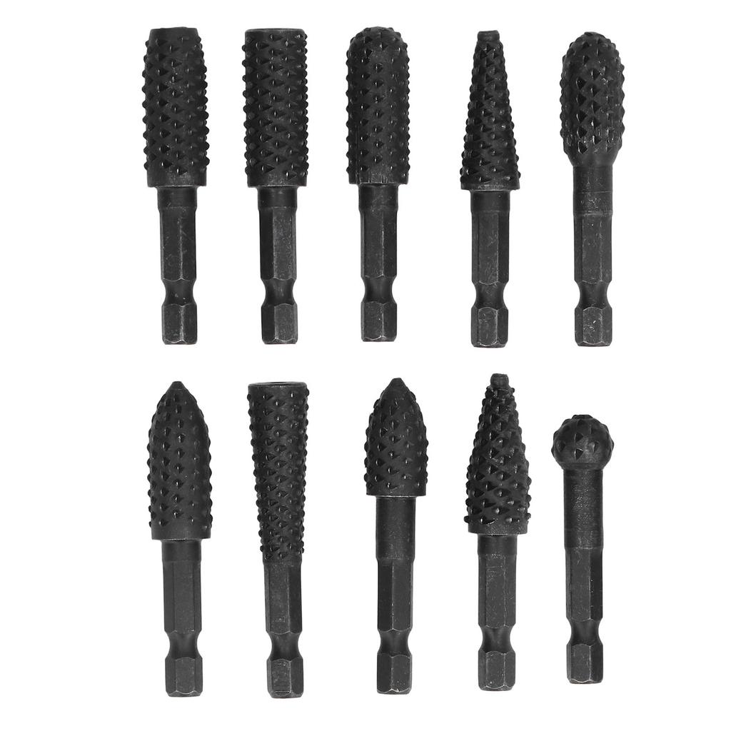 10Pcs Woodworking Grinding Drill 14in Hex Shank Engraving File Rotary Burr Drill Bits Set