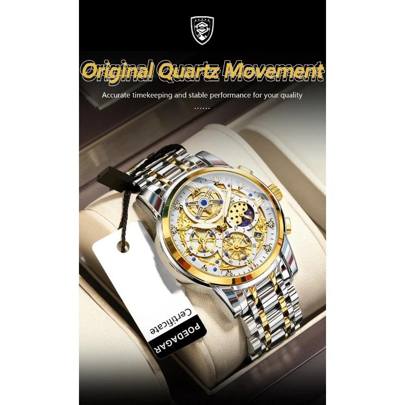 POEDAGAR Luxury Watch For Men Original Waterproof Luminous Date Clock Chronograph Stainless Steel Quartz Watches Reloj