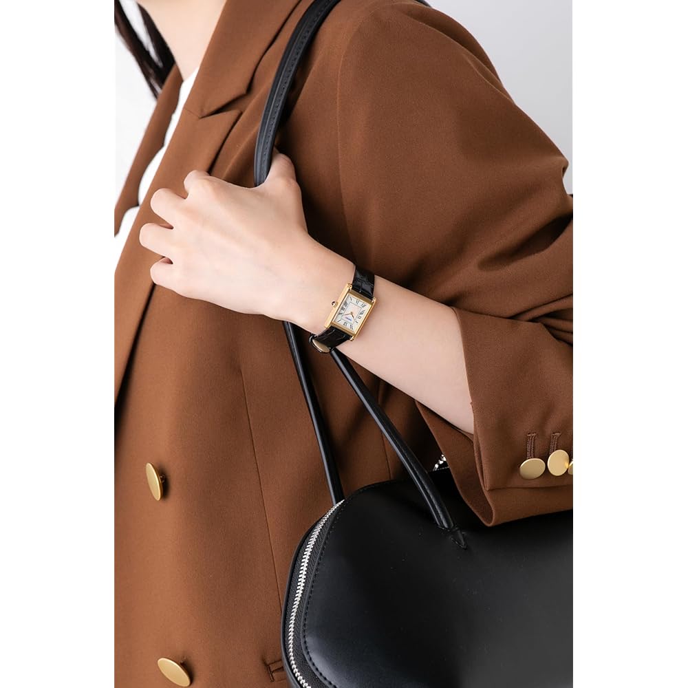 Seiko Selection SSEH026 Women's Quartz Watch Battery Operated Square Navy Yellow Gold White Mother of Pearl Dial