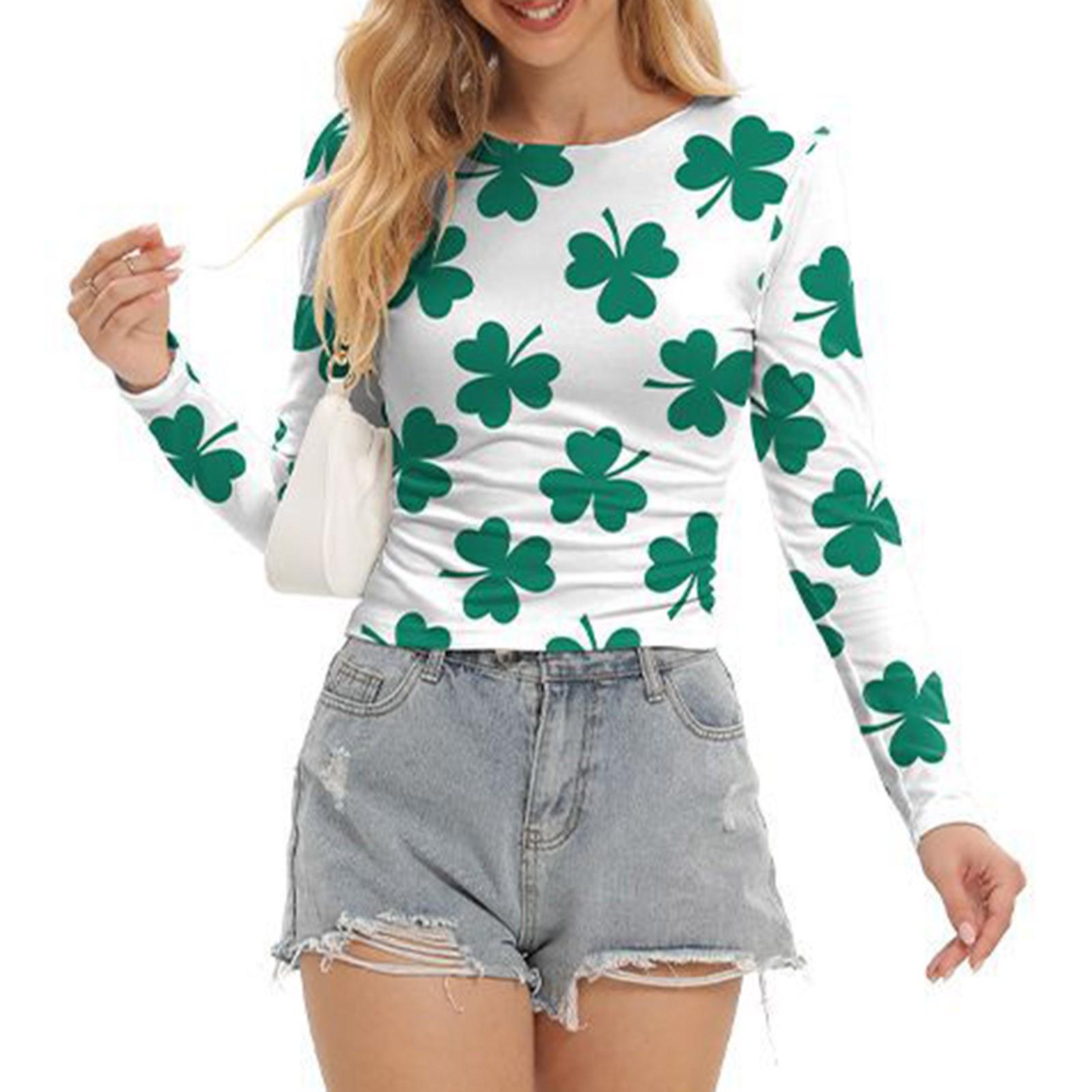 

St. Patrick s Day Women s Tie-Dye Digital Print Long Sleeve T-Shirt Women XL