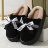 Fashion Bow Casual Women's Slippers Home Plush Luxury Designer Woman Shoes Winter Indoor Fuzzy Fur Slides Flats Elegant Footwear Soft