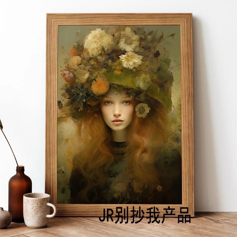Floral Beauty Flowery Hat Hair Poster Canvas Printing Flowers with Women Home Room Decor Girls Room Bar Wall Art Picture Prints