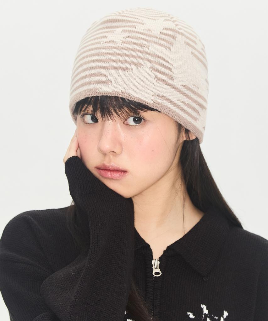 VIDEO JOCKEY Striped Star Beanie [Brown]