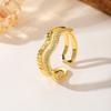 Double Layer Wavy Open Ring Gold Plated CZ Zircon Adjustable Ring for Women Vintage Fashion Jewelry Gift