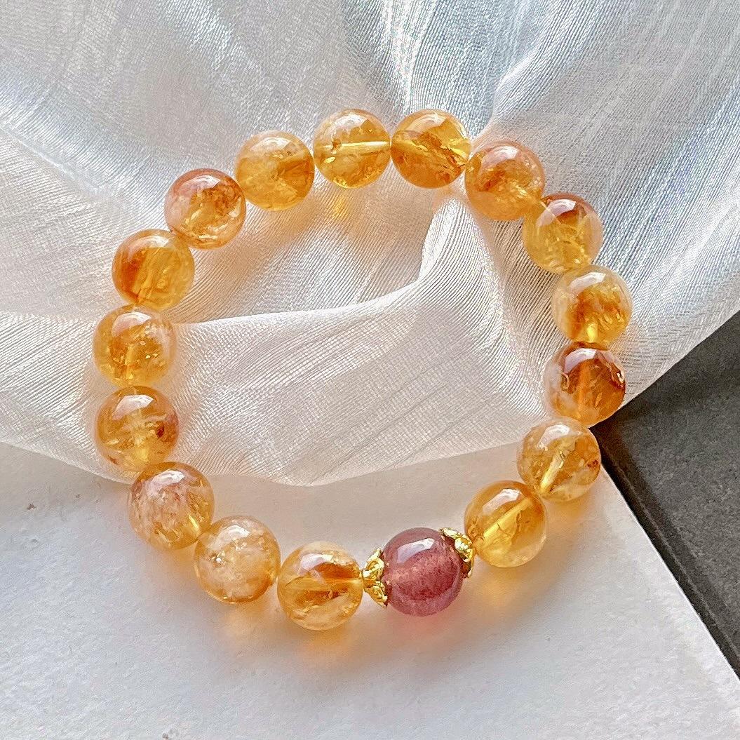 Autumn And Winter New 10Mm Natural Strawberry Crystal Caramel Honey Citrine Bracelet Bracelet