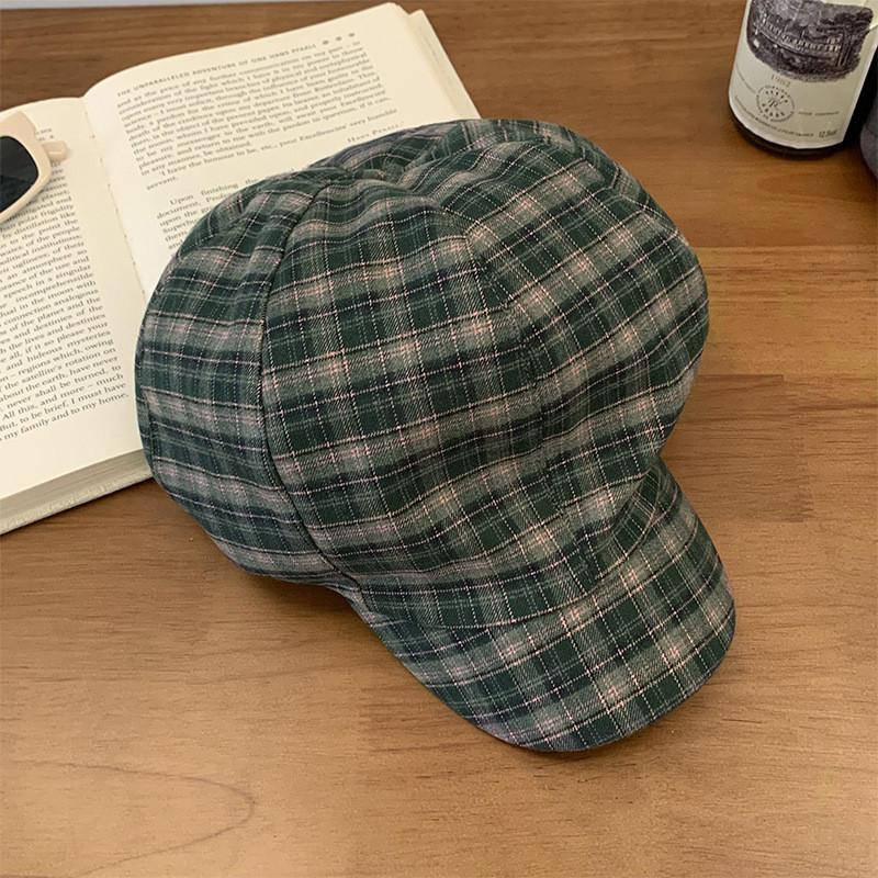 Vintage Red Plaid Cloud Beret Hat For Women Summer Casual Fashion Accessory