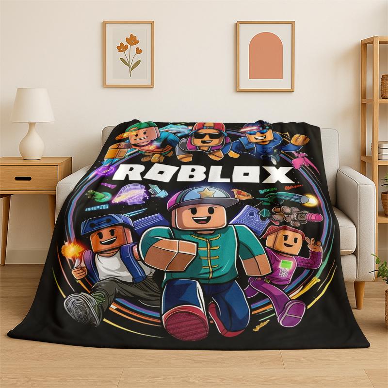 Cartoon R-Robloxs Game Gamer Flannel Blanket Soft Warm Throw Blanket for Bedroom Living Room Bed Travel Camping Picnic Gift