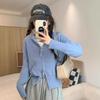 Grey Zip-Up Hooded Knit Cardigan - Women's Autumn Shoulder-Length Sweater