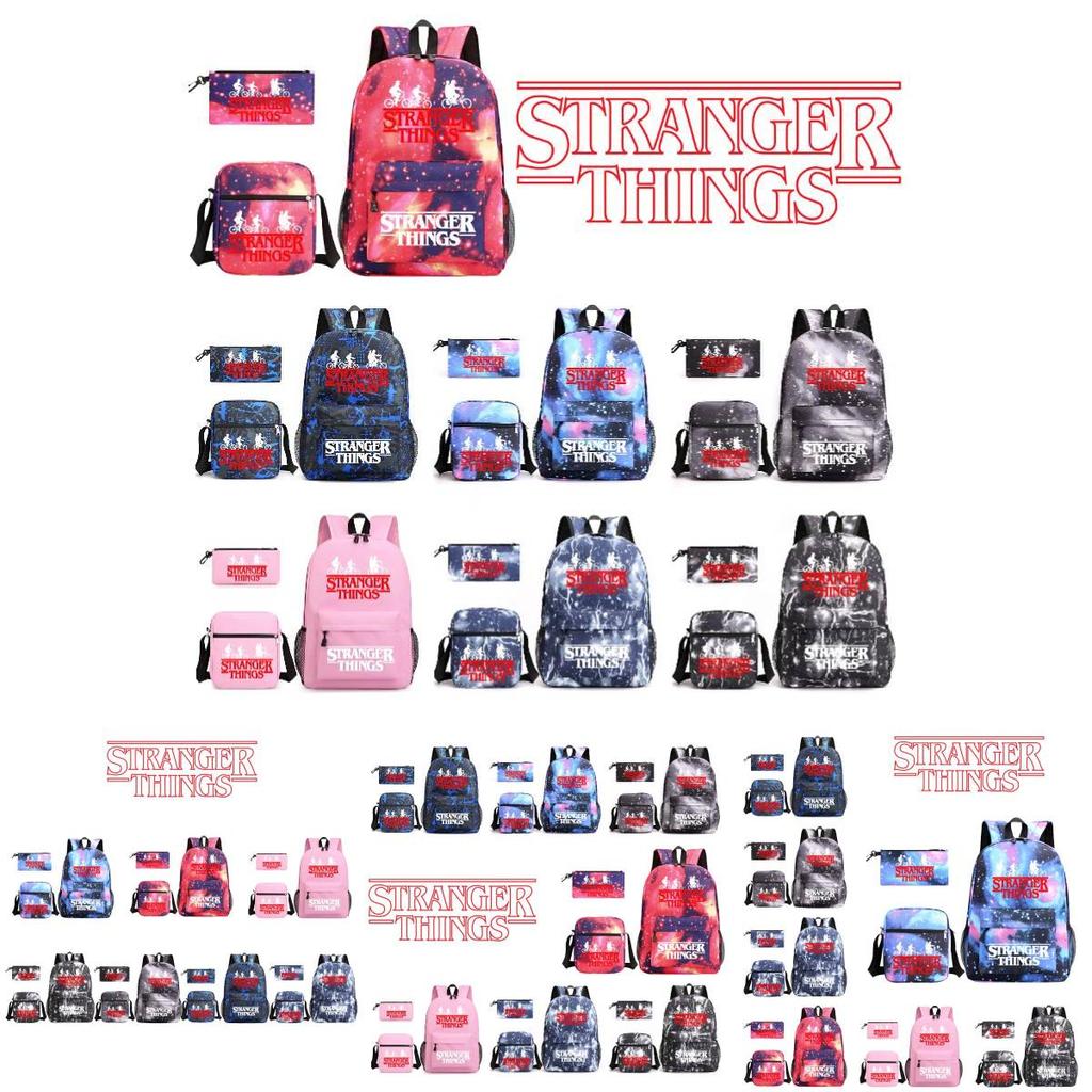 Stylish Stranger Things Canvas Backpack Set Includes Shoulder Bag And Pencil Case Perfect For Casual Travel