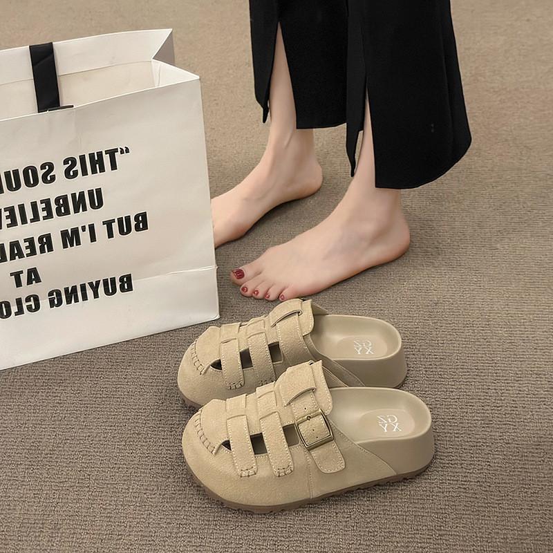 

Stylish Pink And Beige Round Toe Slip-on Buckle Shoes For Women Summer 2024 40 вершковий