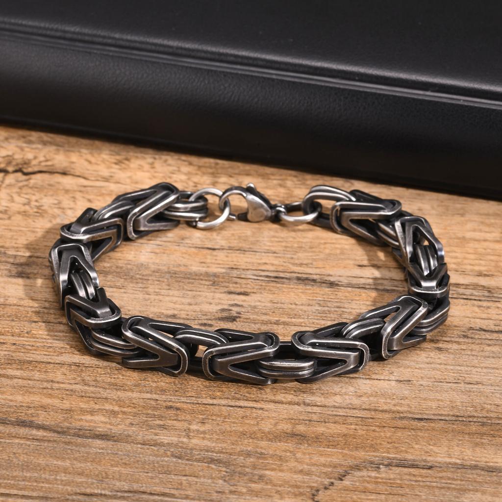Chunky Byzantine Chain Bracelets for Men Boys,V-shape Stainless Steel Chain Link Wristband,Vintage Rock Punk Zircon