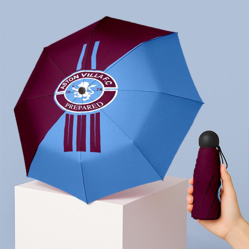 Aston Villa Football Pattern Printed Mini 5 Folds 8 Ribs Compact Umbrella Windproof Waterproof Lightweight Portable Folding