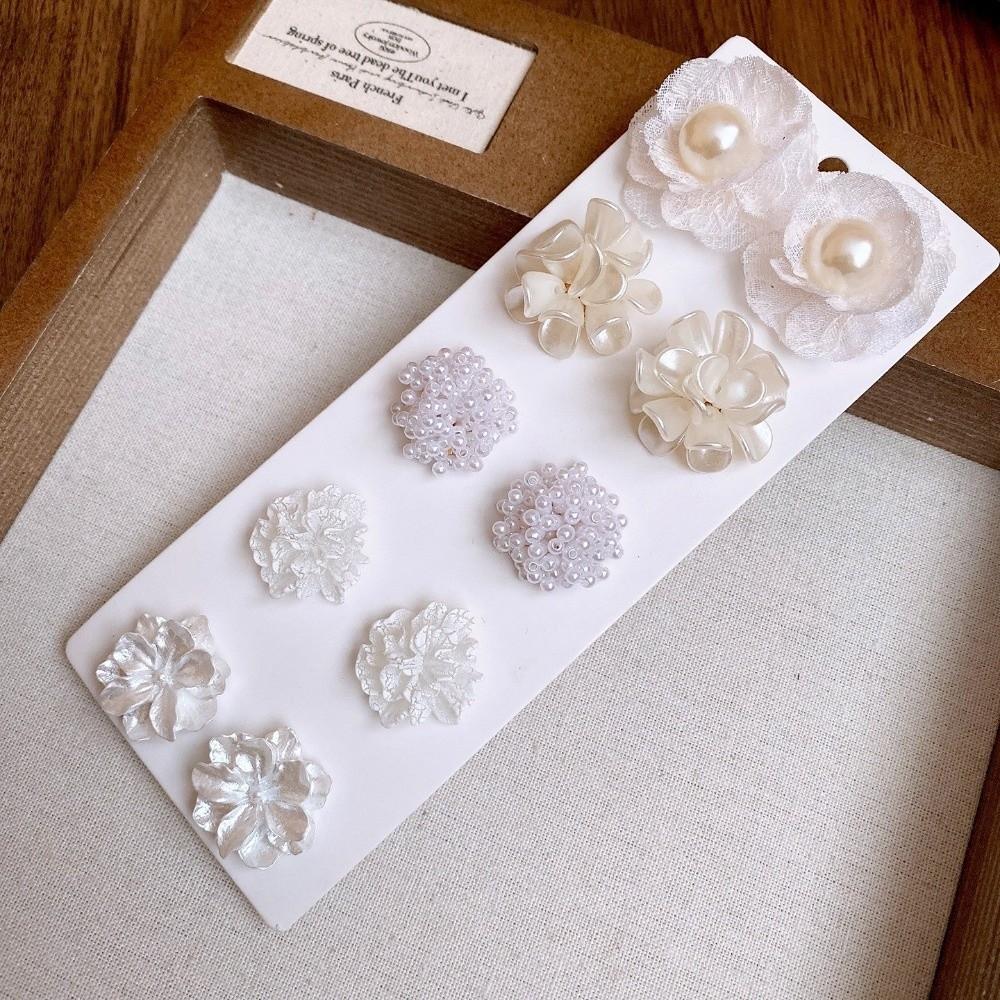 10pcs/Set Exquisite Flower Stud Earrings White Imitation Pearl Stud Party