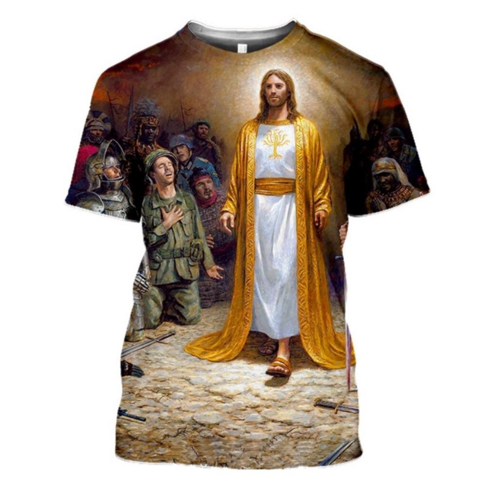 Camiseta 3DT Estampa Digital Cruz de Jesus Casual Gola Redonda Manga Curta Masculina
