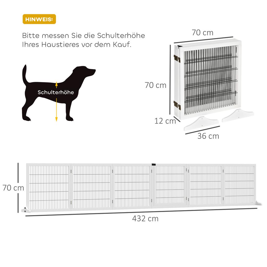 Wooden Pet Gate, Freestanding Dog Security Barrier, W/ 2 Support Feet, White