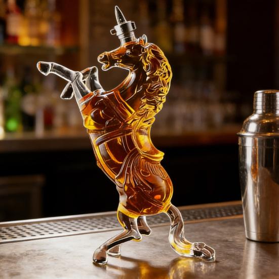 Karafka na Whiskey z Motywem Konia Ręcznie Robiona z Wysokoborosilikowego Szkła Dystrybutor Alkoholu Tematyka Dzikiego Zachodu Pudełko na Prezent z Alkoholem dla Mężczyzn Dzień Ojca Urodziny