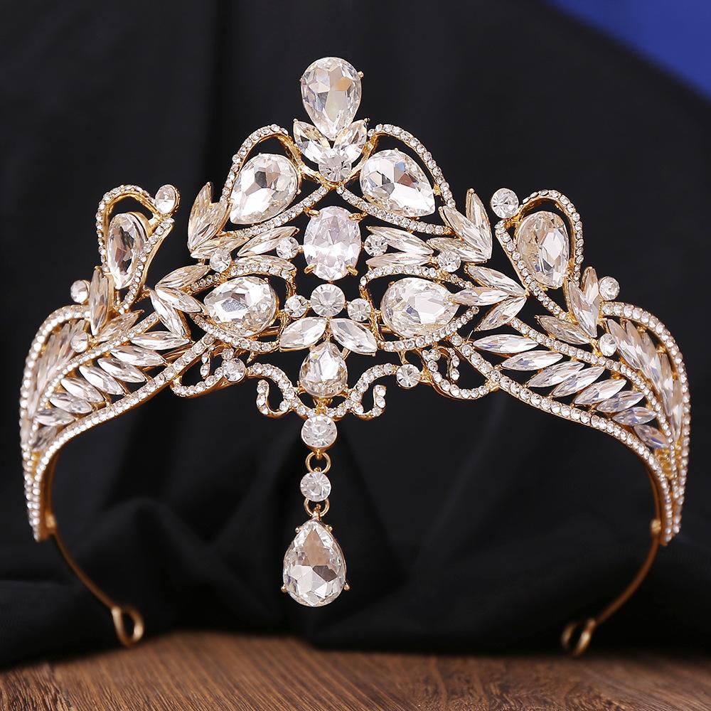 DIEZI Korean Elegant Luxury Bridal Opal AB Crystal Pendant Tiara For Women Girls Wedding Party Crown Hair Accessories Headpiece