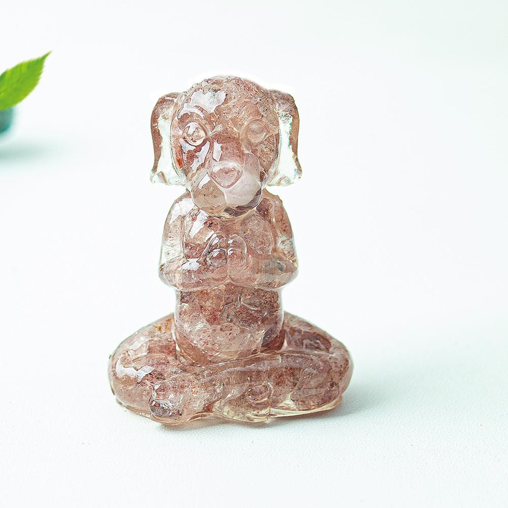 Zen Sitting Dog Resin Art Desk Decor Handmade Crystals For Meditation Gift