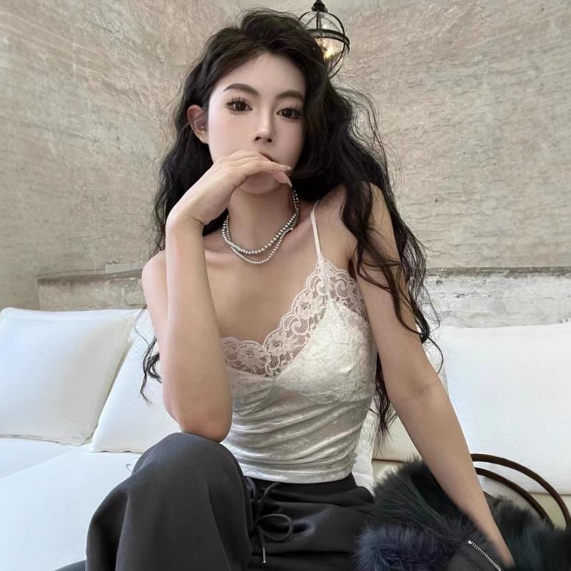 Pure Desire Lace Canary Splicing Straps on A Small Vest In Autumn and Winter Sexy Back Short Slim Fit