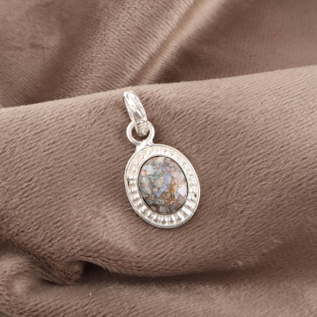 Ethiopian Copper Turquoise Gemstone Jewelry, 925 Solid Sterling Silver Pendant, Turquoise Pendant For Women