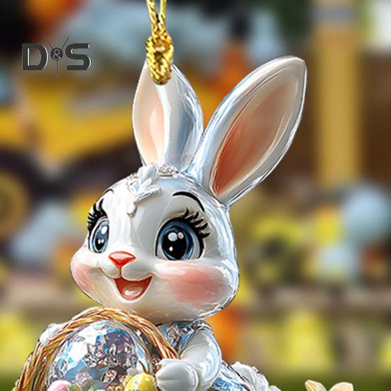 1/3Pcs Easter Cartoon Bunny Hanging Decorations with Lanyard Easy To Hang 2D Acrylic Ornaments Rearview Mirror Pendants