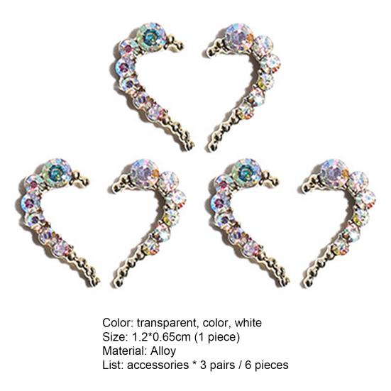 6Pcs Nail Rhinestone Flat Bottom High Brightness Non-Drop Half Heart Nail Art Charms