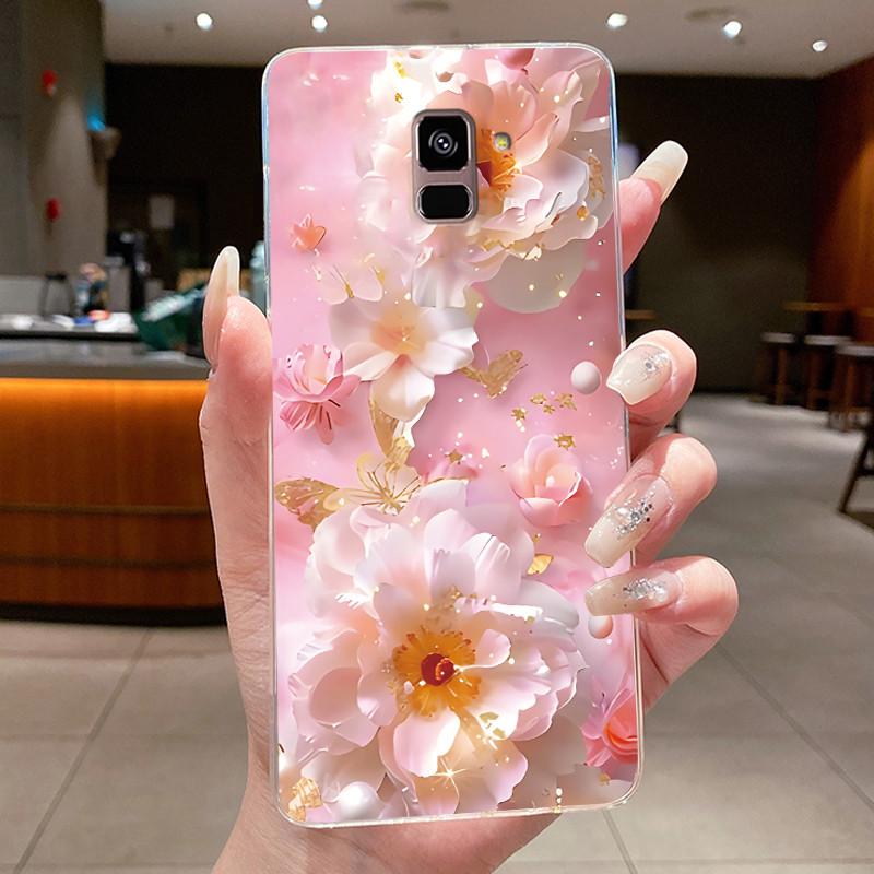 Case For Samsung Galaxy A8 A6 A5 2018 Flower Butterfly Phone Shells For Samsung A6 A8 Plus Soft Silicone Transparent TPU Cover