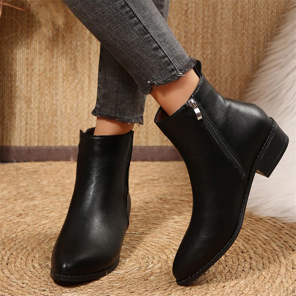 Women's Plus Size Pointed Toe Casual Boots with Side Zipper for Everyday Wear