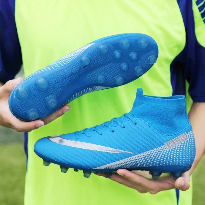 Plus Size Football Shoes Men's High Top Youth Student Competition Training Shoes Artificial Turf Long Spike Basketball Shoes