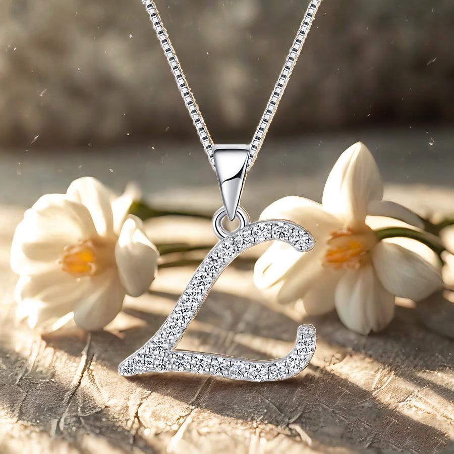 

Moissanite L Letter 925 Silver White White Gold Plated Pendant Iced Necklace белый