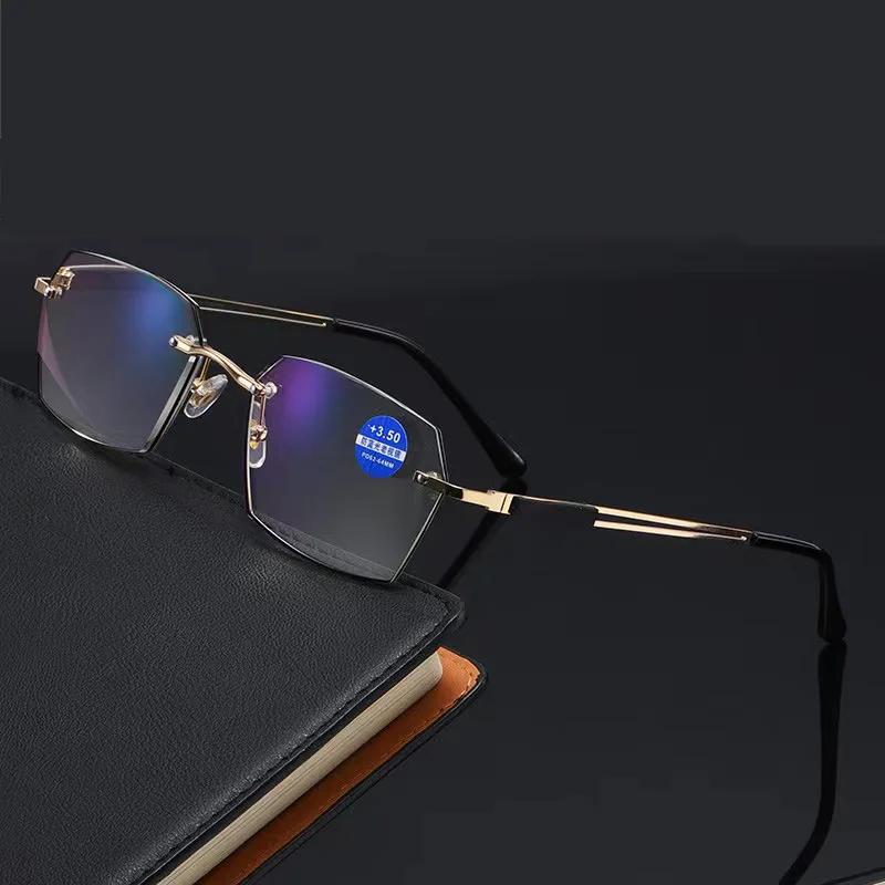 Rimless Reading Glasses for Women Anti Blue Light Cut Edge Middle Aged and Elderly Eyeglasses Fashion Eyewear Men