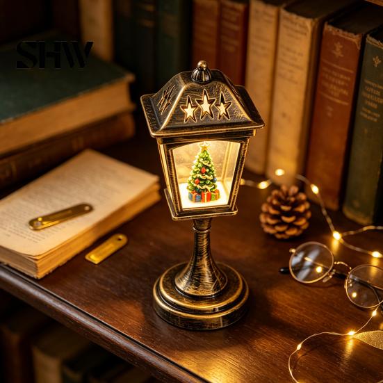 Holiday Gift for Kids Christmas Snow Sphere Lamp, Retro Street Lamp Design, Santa Party Ambient Lighting Snowman Tree Night Light Bedroom, Tabletop