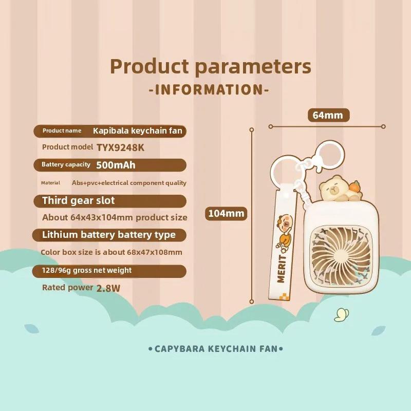 2025 Ventilator Mini Portabil Drăguț Capibara, Ventilator Mic de Mână, Încărcare, 3 Viteze, Ventilator de Mână, Potrivit pentru Birou, Exterior, Călătorie