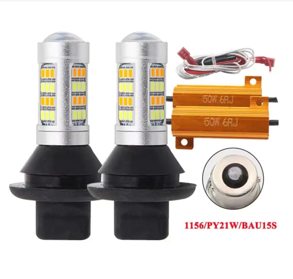 

2pcs LED DRL Car running lights turn signal 1156 bau15s py21w led Driving lights Auto Reverse light. жовтий/білий