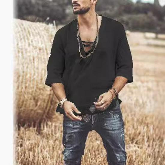 2025 New Style Men's Chest Tie-Up Eyelet Short Sleeve T-Shirt